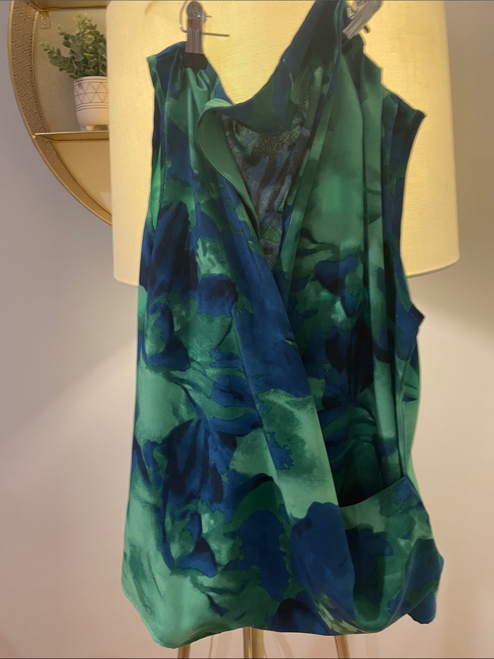 Sleeveless Draped V-Neck Top in Green & Blue
